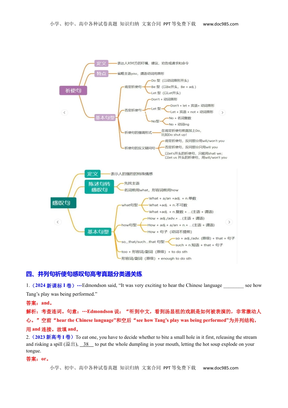 高考英语复习  专题15 语法填空之并列句祈使句感叹句100题（练案）解析版.docx