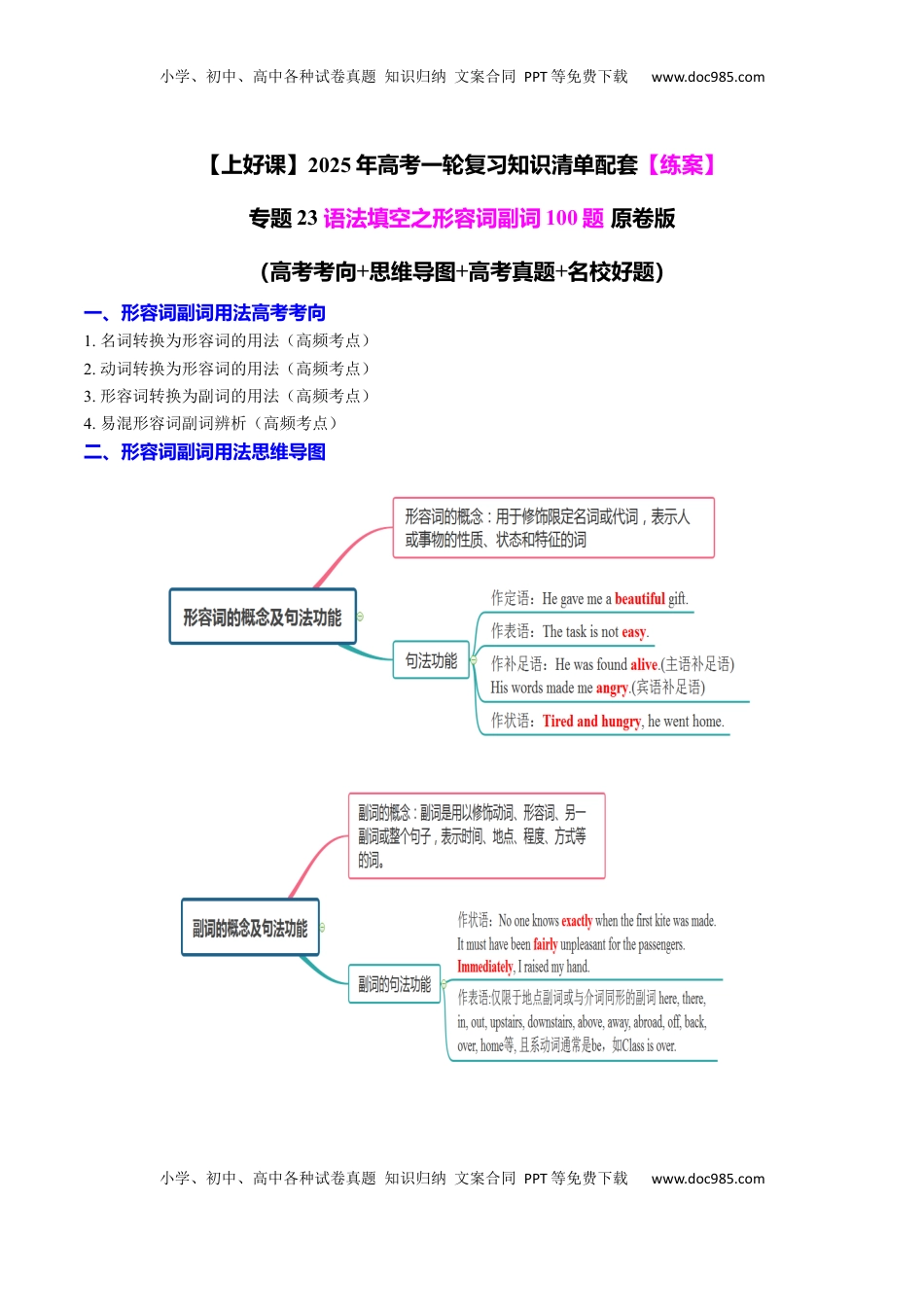 高考英语复习  专题23 语法填空之形容词副词100题（练案）原卷版.docx