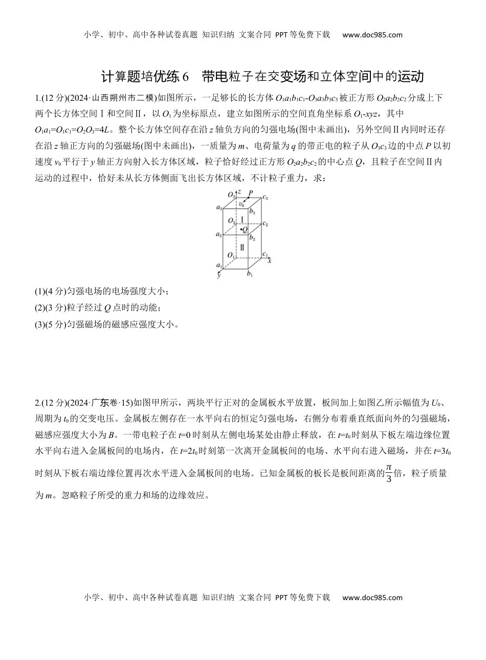 高考物理复习  第一篇　专题三　计算题培优练6　带电粒子在交变场和立体空间中的运动 .docx