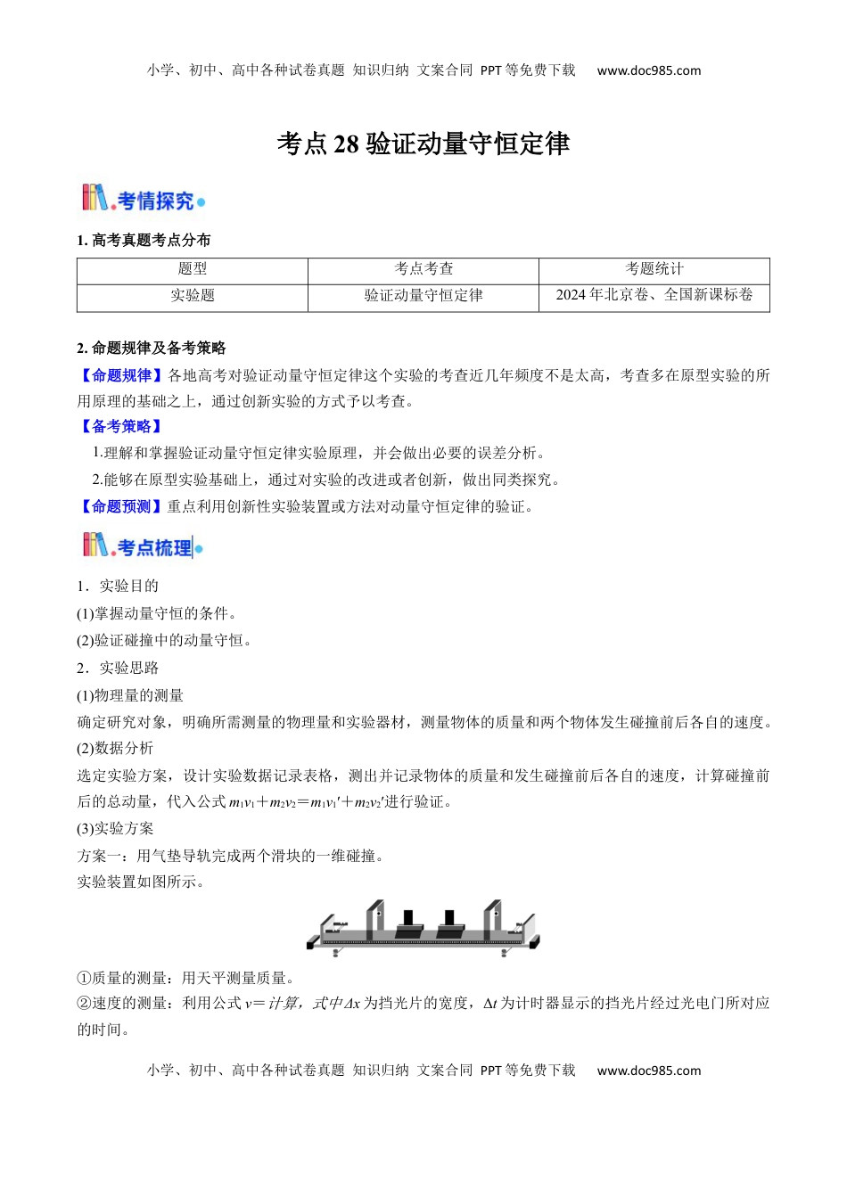 高考物理复习  考点28 验证动量守恒定律（核心考点精讲精练）（解析版）.docx