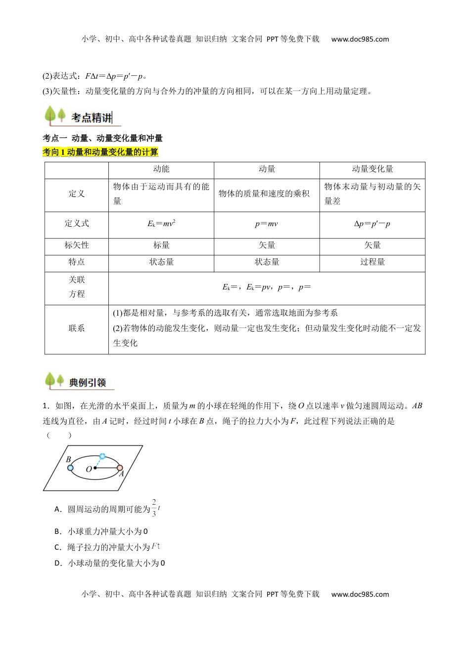 高考物理复习  考点26 动量和动量定理及其应用（核心考点精讲精练）（原卷版）.docx
