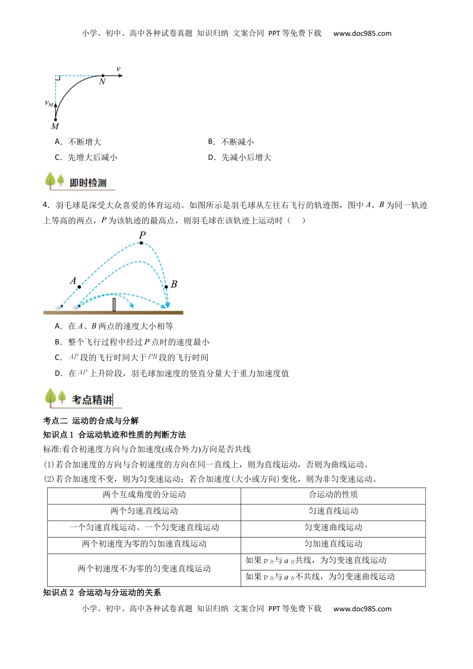 高考物理复习  考点14 曲线运动 运动的合成与分解（核心考点精讲精练）（原卷版）.docx
