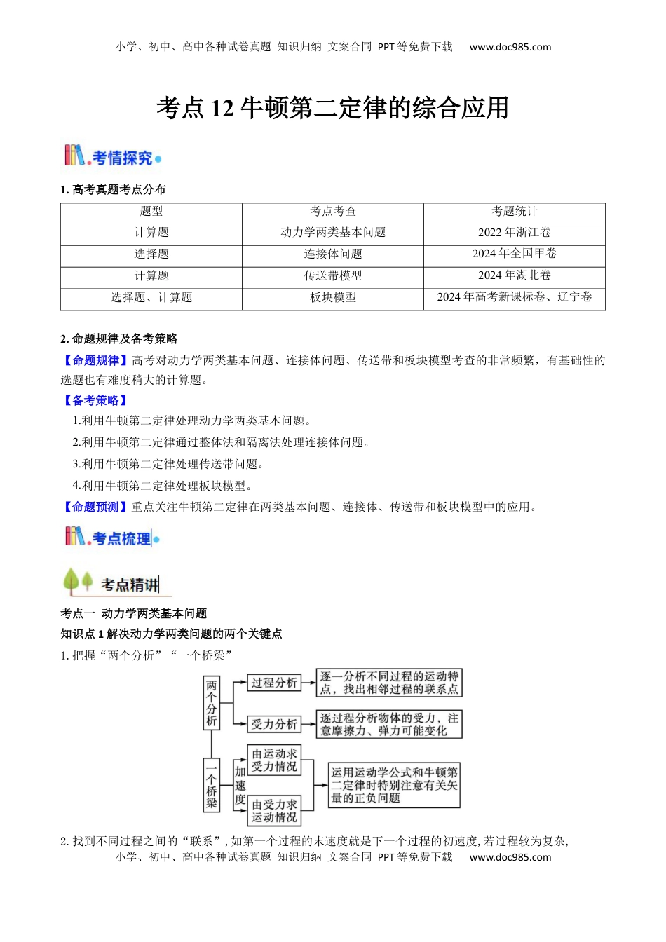 高考物理复习  考点12牛顿第二定律的综合应用（核心考点精讲精练）（解析版）.docx