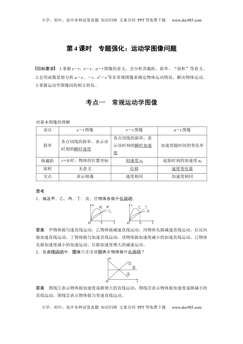 高考物理复习  第一章　第4课时　专题强化：运动学图像问题 (1).docx