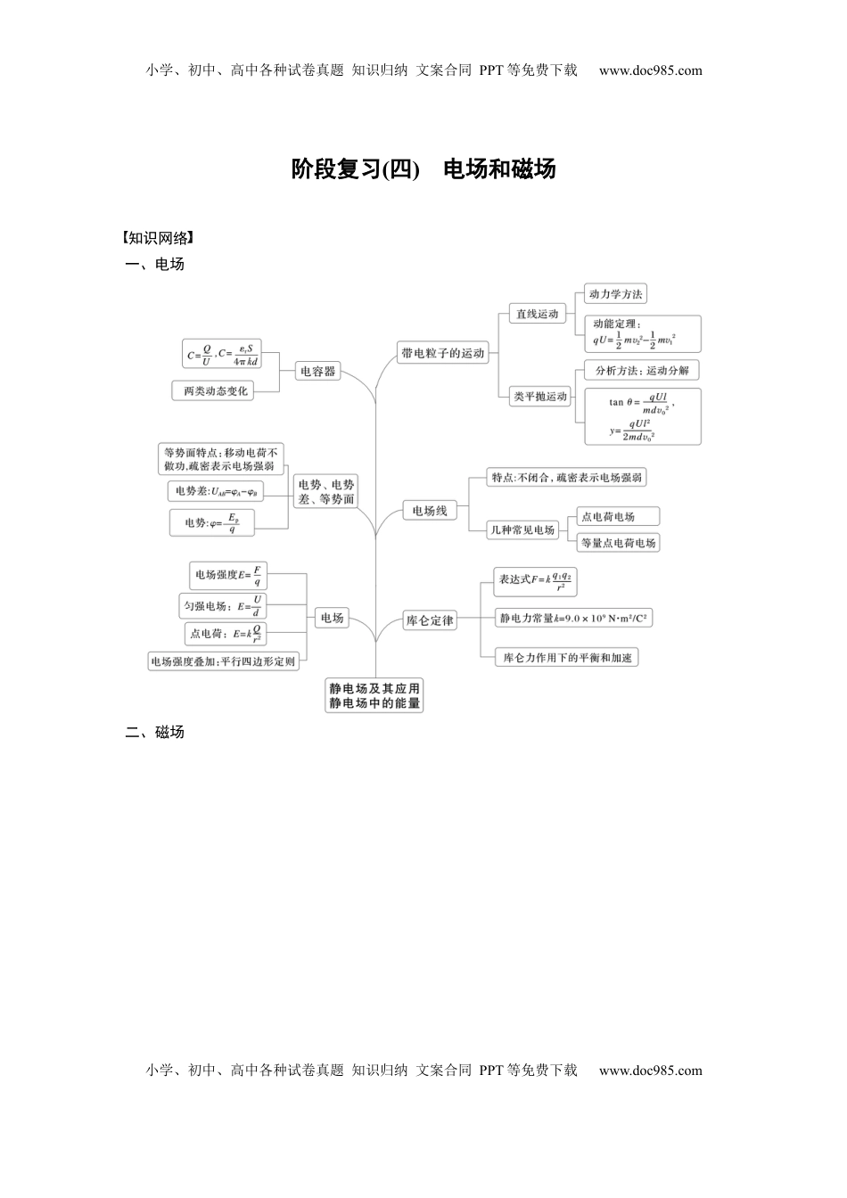 高考物理复习  第十一章　阶段复习(四)　电场和磁场 (1).docx