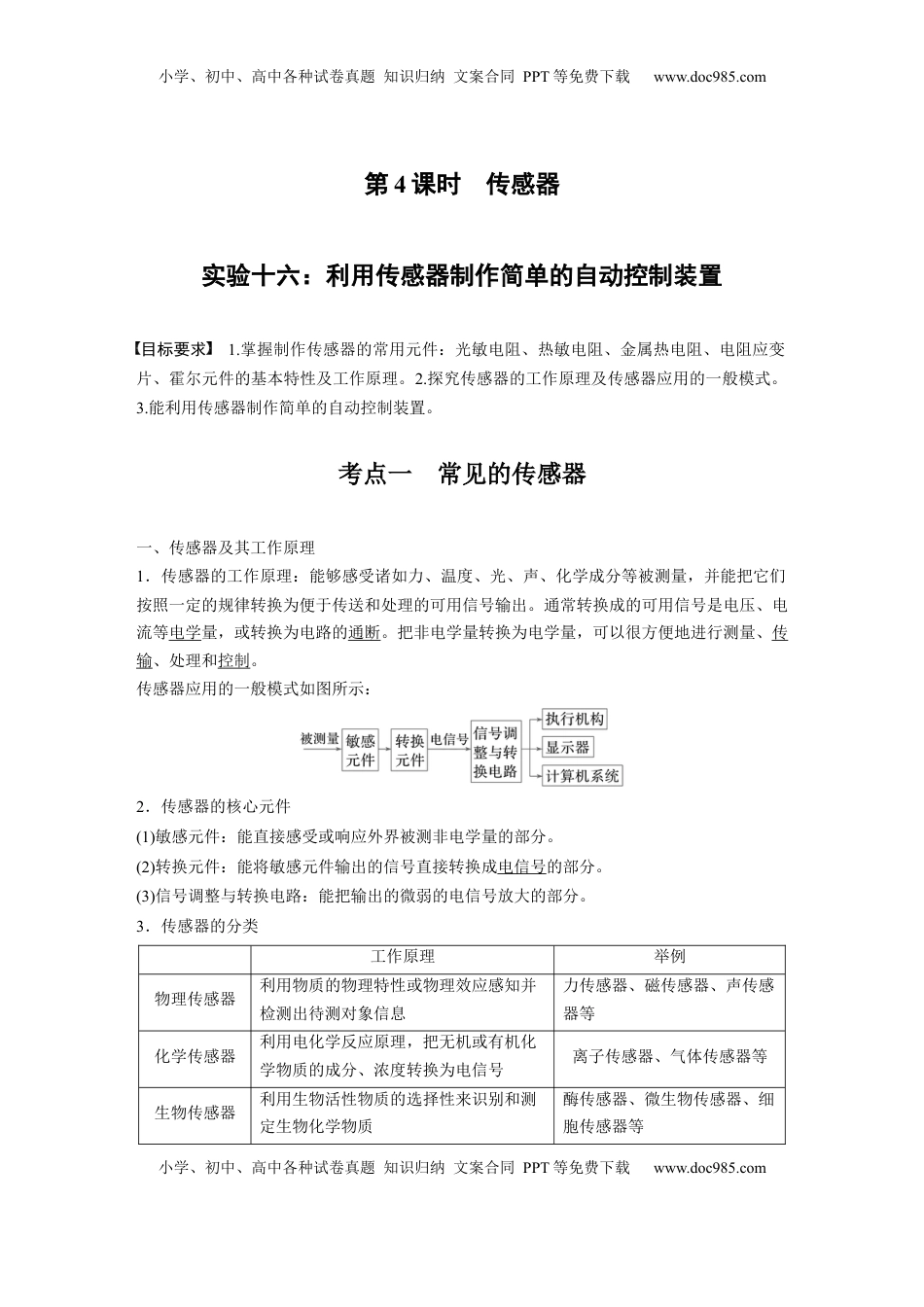高考物理复习  第十三章　第4课时　传感器　实验十六：利用传感器制作简单的自动控制装置.docx