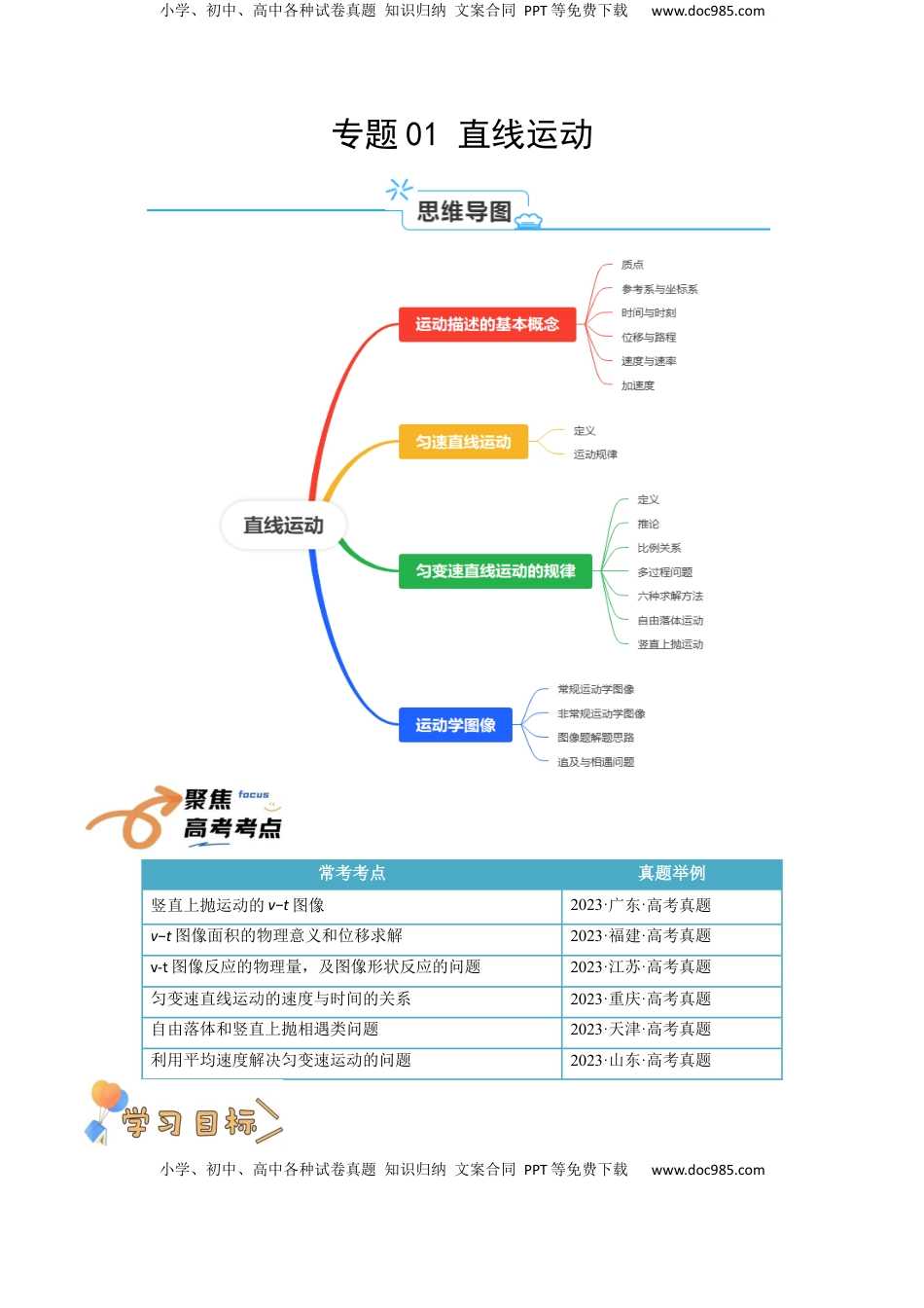 高考物理复习  专题01  直线运动（原卷版）.docx