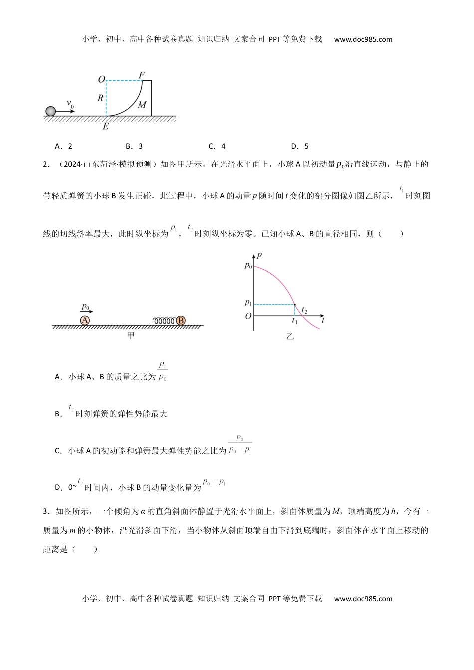 高考物理复习  专题突破卷06 动量守恒定律的综合应用专题（碰撞问题，弹簧问题，板块问题，曲面斜面问题，子弹木块问题，人船模型）（原卷版）.docx