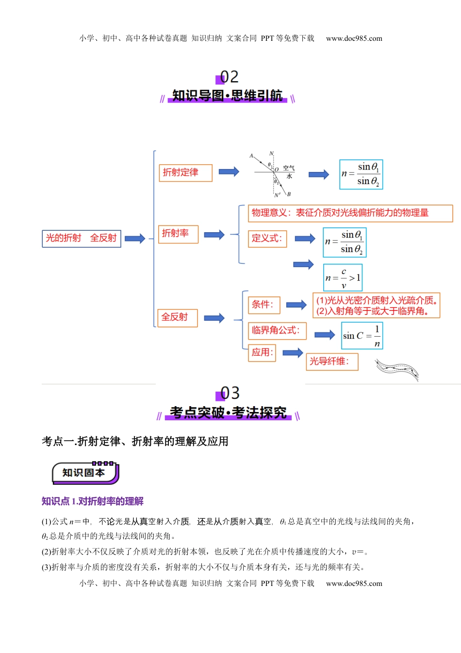 高考物理复习  第60讲   光的折射全反射（讲义）（解析版）.docx