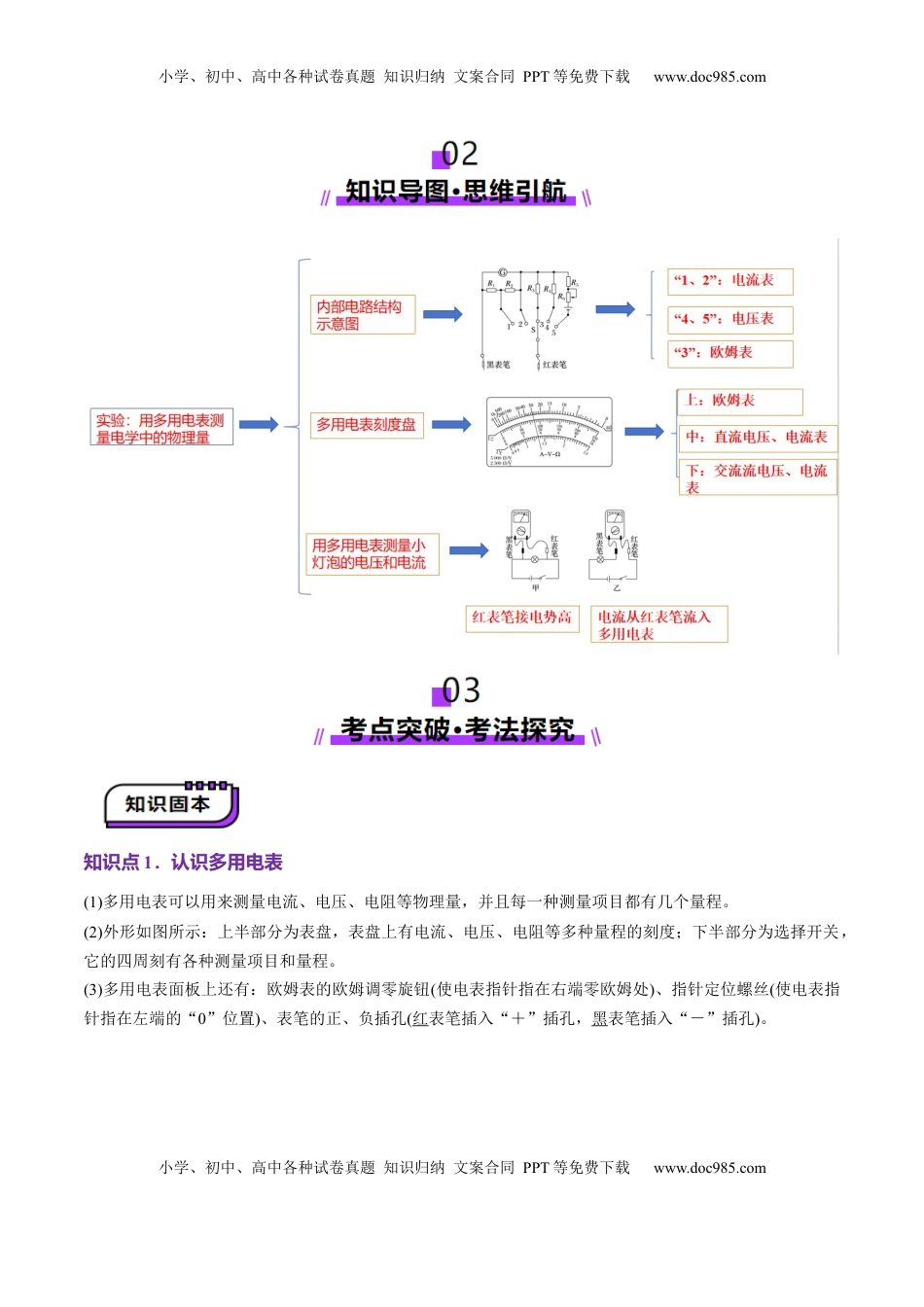 高考物理复习  第44讲   重点实验：用多用电表测量电学中的物理量(讲义)（原卷版）.docx