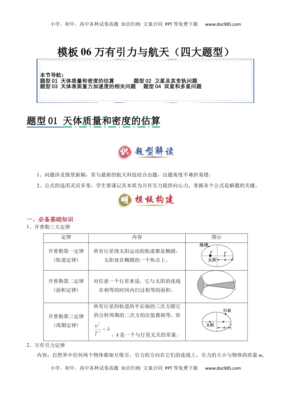 高考物理复习  模板06 万有引力与航天（四大题型）（原卷版）.docx