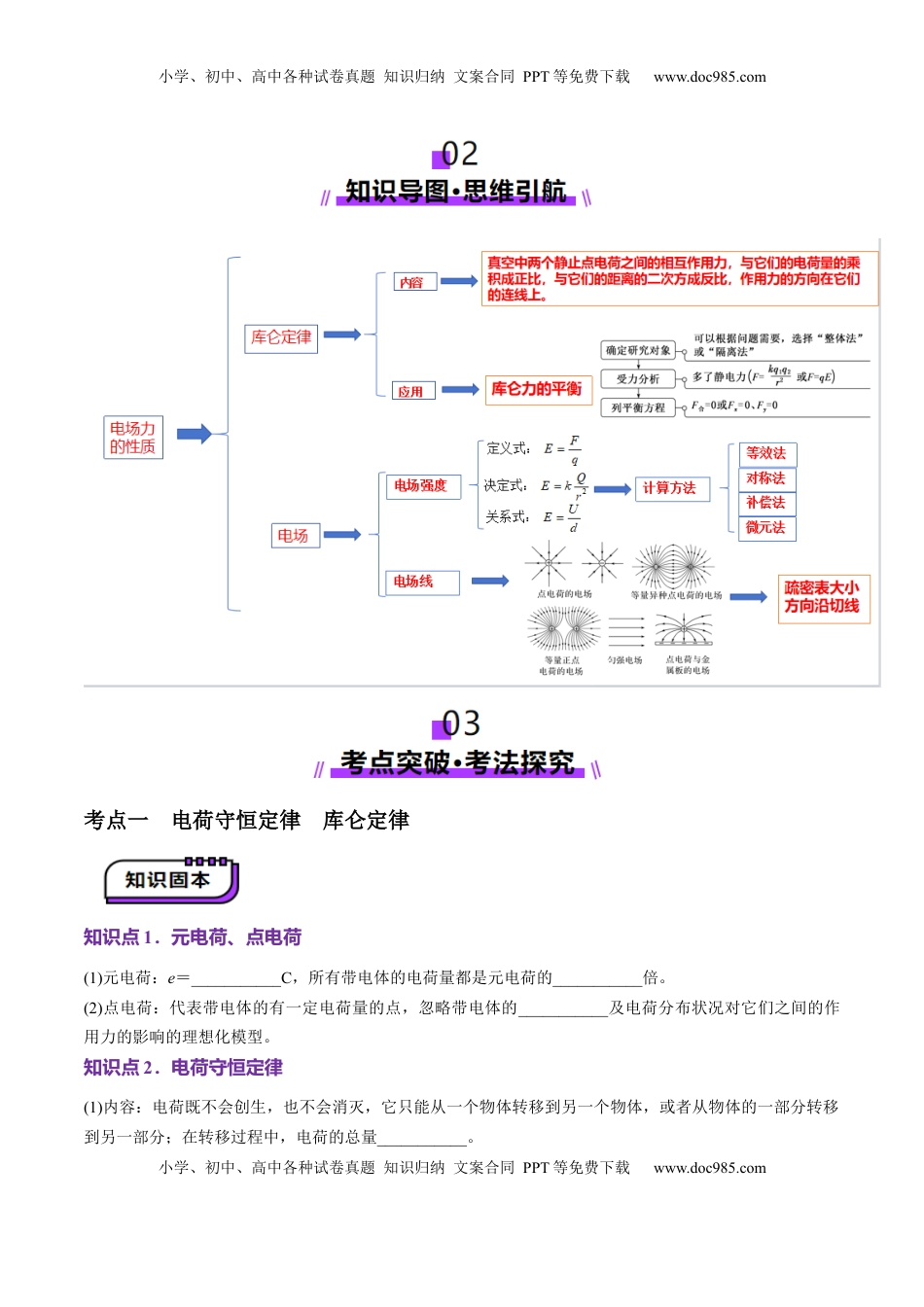高考物理复习  第33讲   静电场中力的性质(讲义)（原卷版）.docx