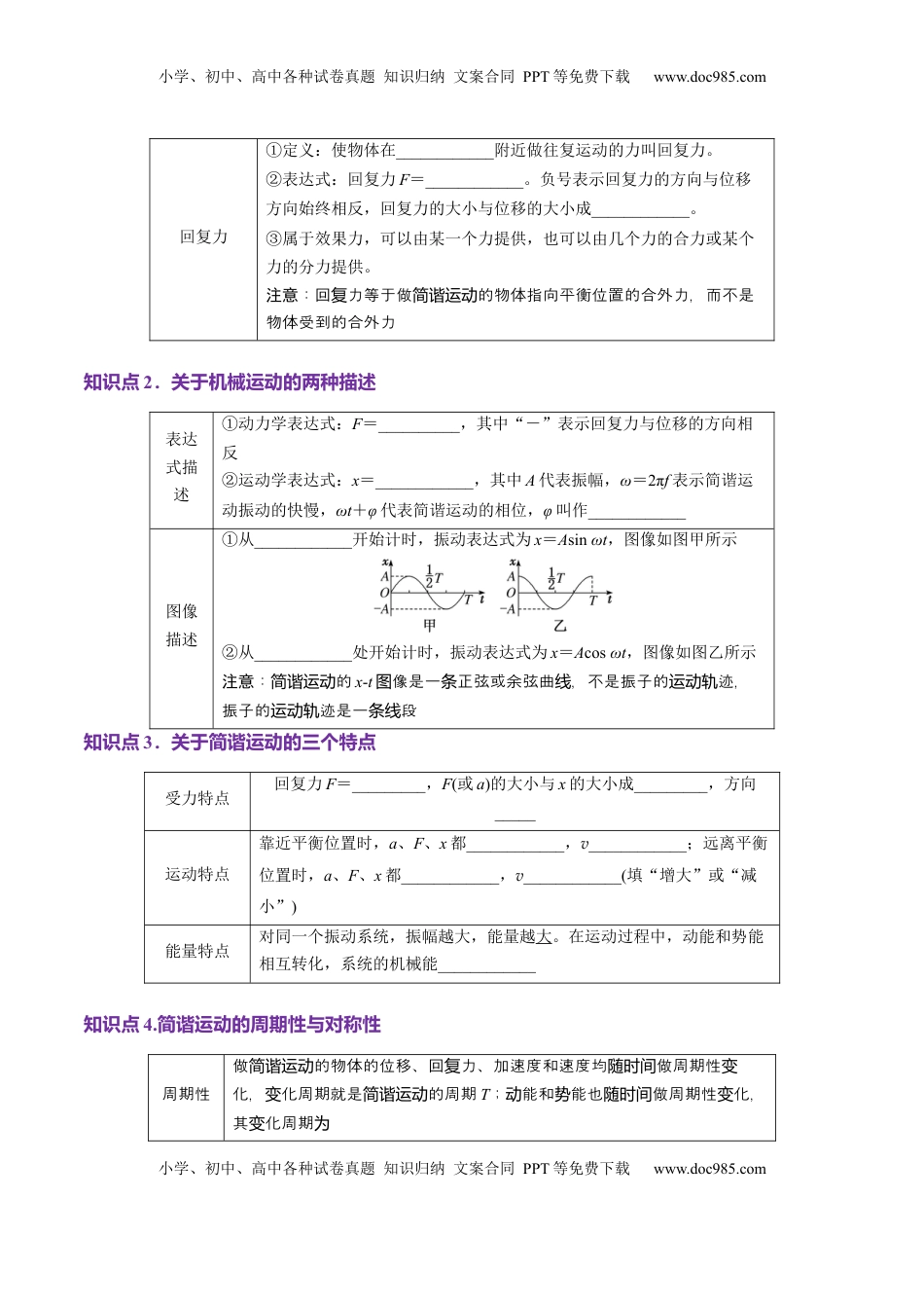 高考物理复习  第30讲   机械振动(讲义)（原卷版）.docx