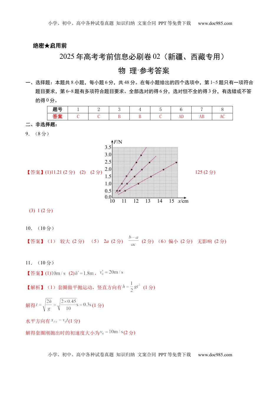 高考物理复习  信息必刷卷02（新课标卷，新疆、西藏专用）（参考答案）.docx