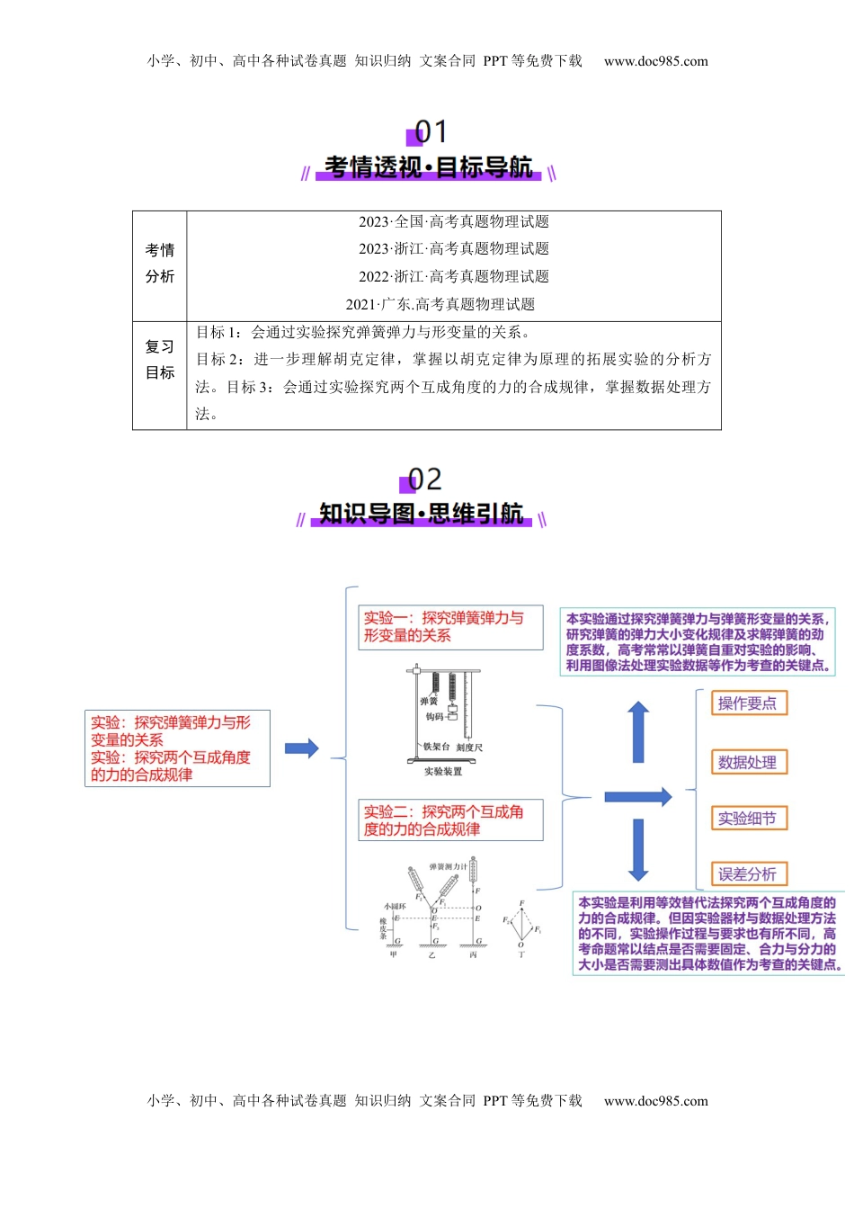 高考物理复习  第08讲  实验：探究弹簧弹力与形变量的关系、实验：探究两个互成角度的力的合成规律（讲义）（解析版）.docx