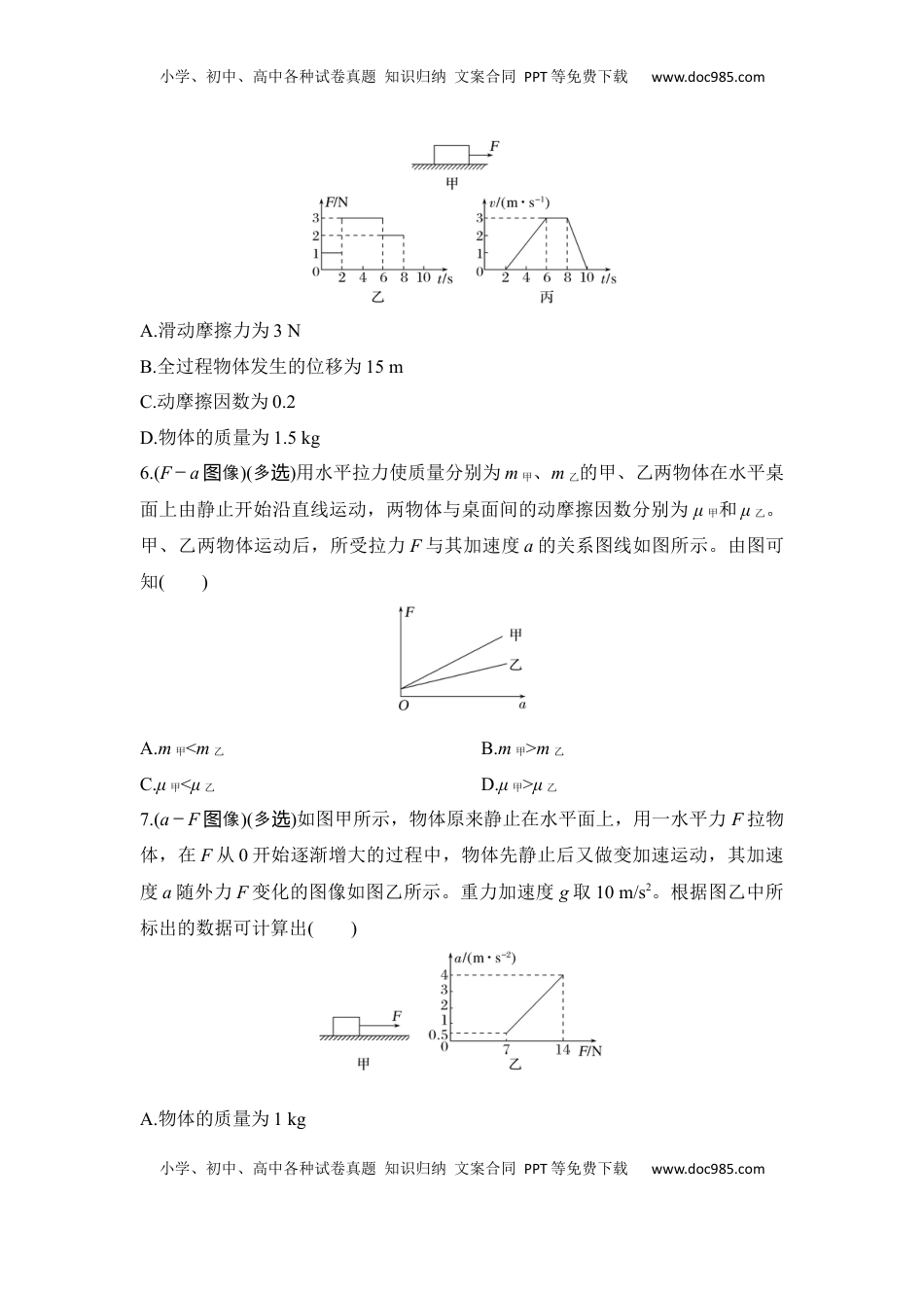 高考物理复习  选择题考点专项训练15　动力学中的图像问题（后附解析）.docx