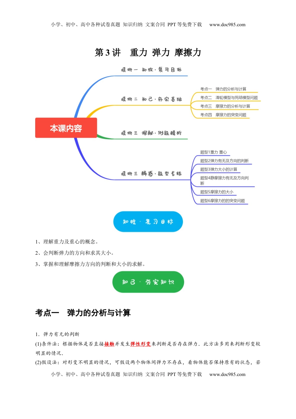高考物理复习  第3讲　重力 弹力 摩擦力（解析版）.docx