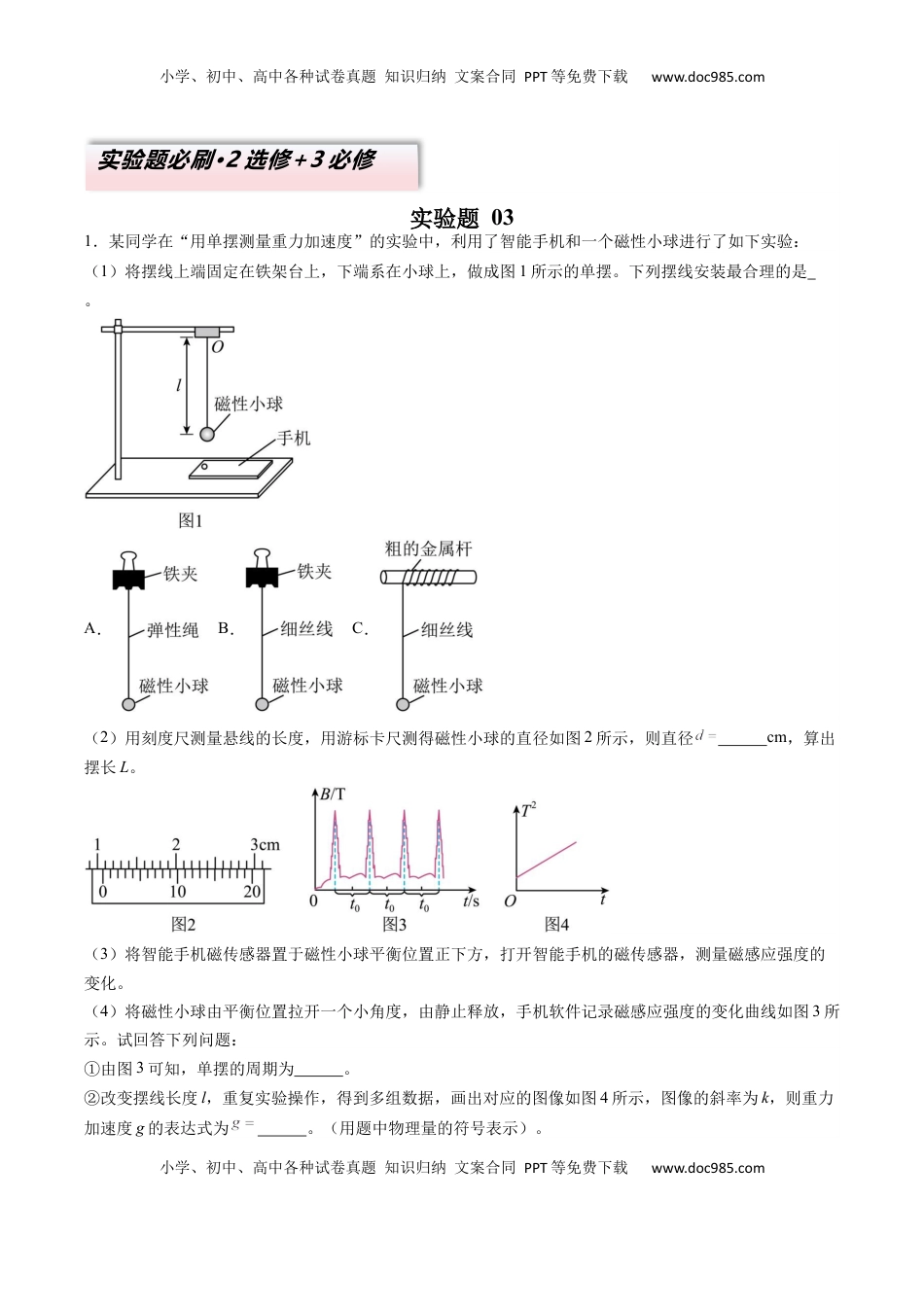 高考物理复习  实验题 03 （2选修+3必修解析版）.docx
