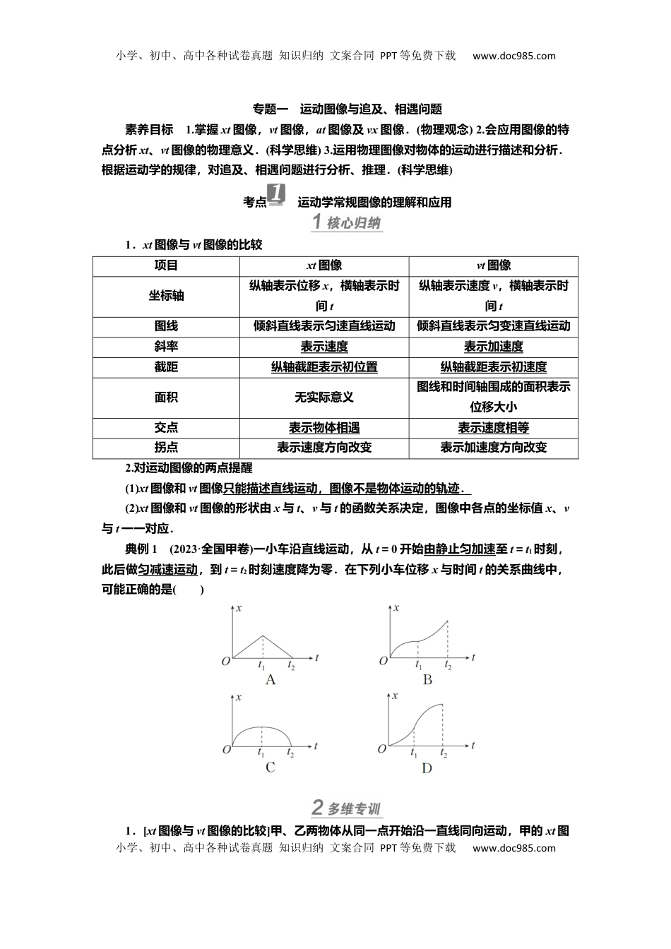 高考物理复习  讲义第一章专题一　运动图像与追及、相遇问题（含解析）.docx