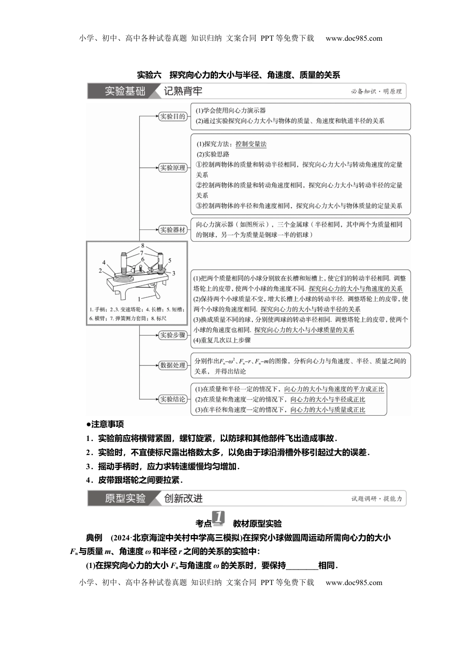 高考物理复习  讲义第四章实验六　探究向心力的大小与半径、角速度、质量的关系（含解析）.docx