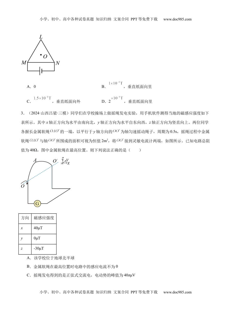 高考物理复习  专题10 磁场 带电粒子在磁场中的运动（练习）（原卷版）.docx
