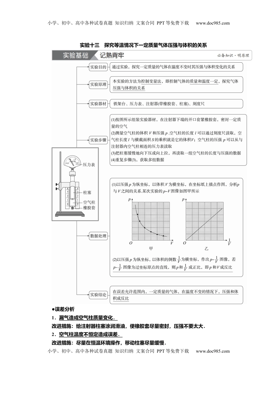 高考物理复习  讲义第十四章实验十三　探究等温情况下一定质量气体压强（含解析）.docx