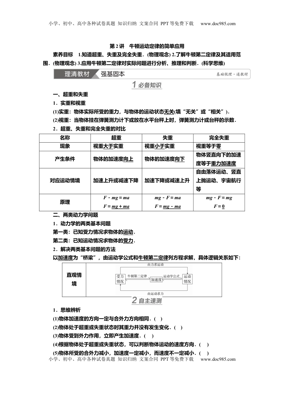 高考物理复习  讲义第三章第2讲　牛顿运动定律的简单应用（含解析）.docx