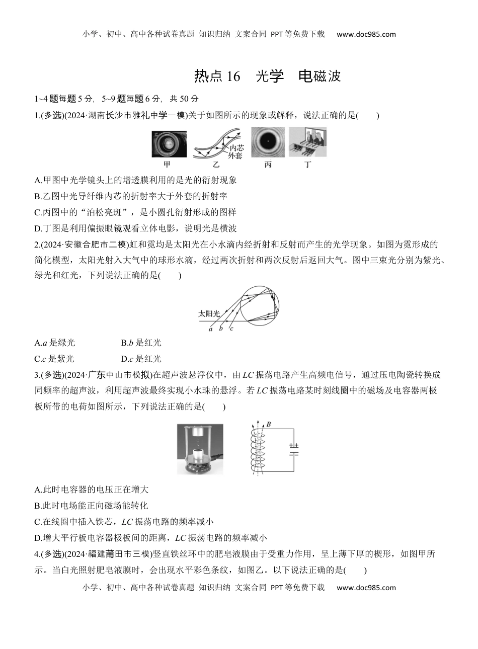 高考物理复习  热点16　光学　电磁波.docx