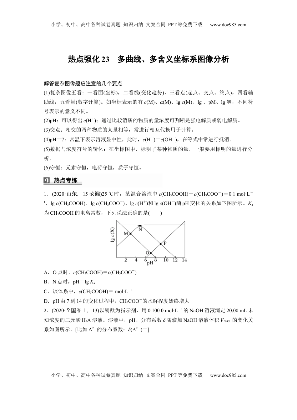 高考化学复习  大单元四　第十二章　热点强化23　多曲线、多含义坐标系图像分析.docx
