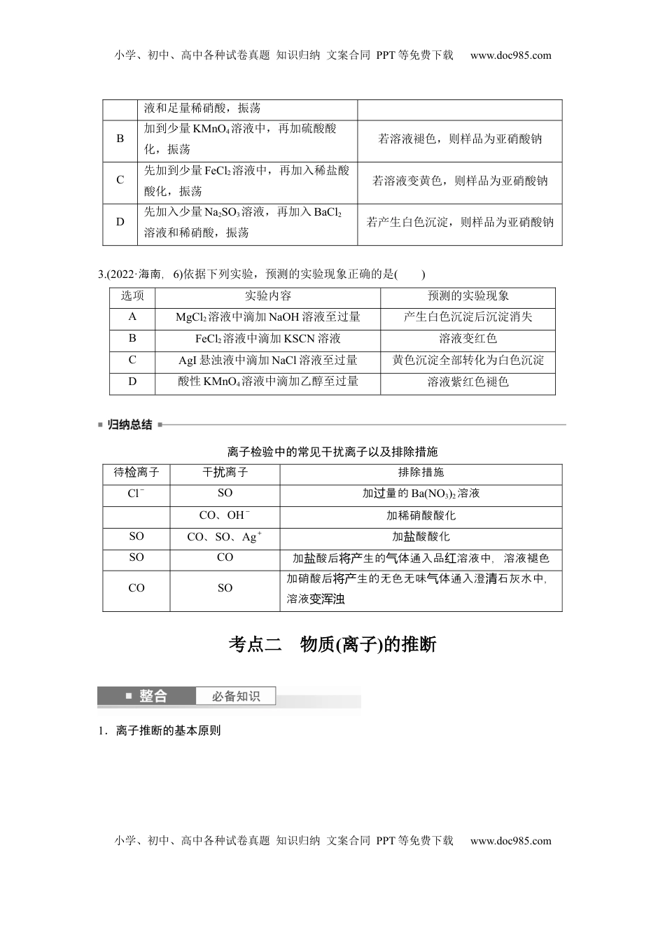 高考化学复习  大单元二　第六章　第27讲　常见物质(离子)的检验与推断.docx