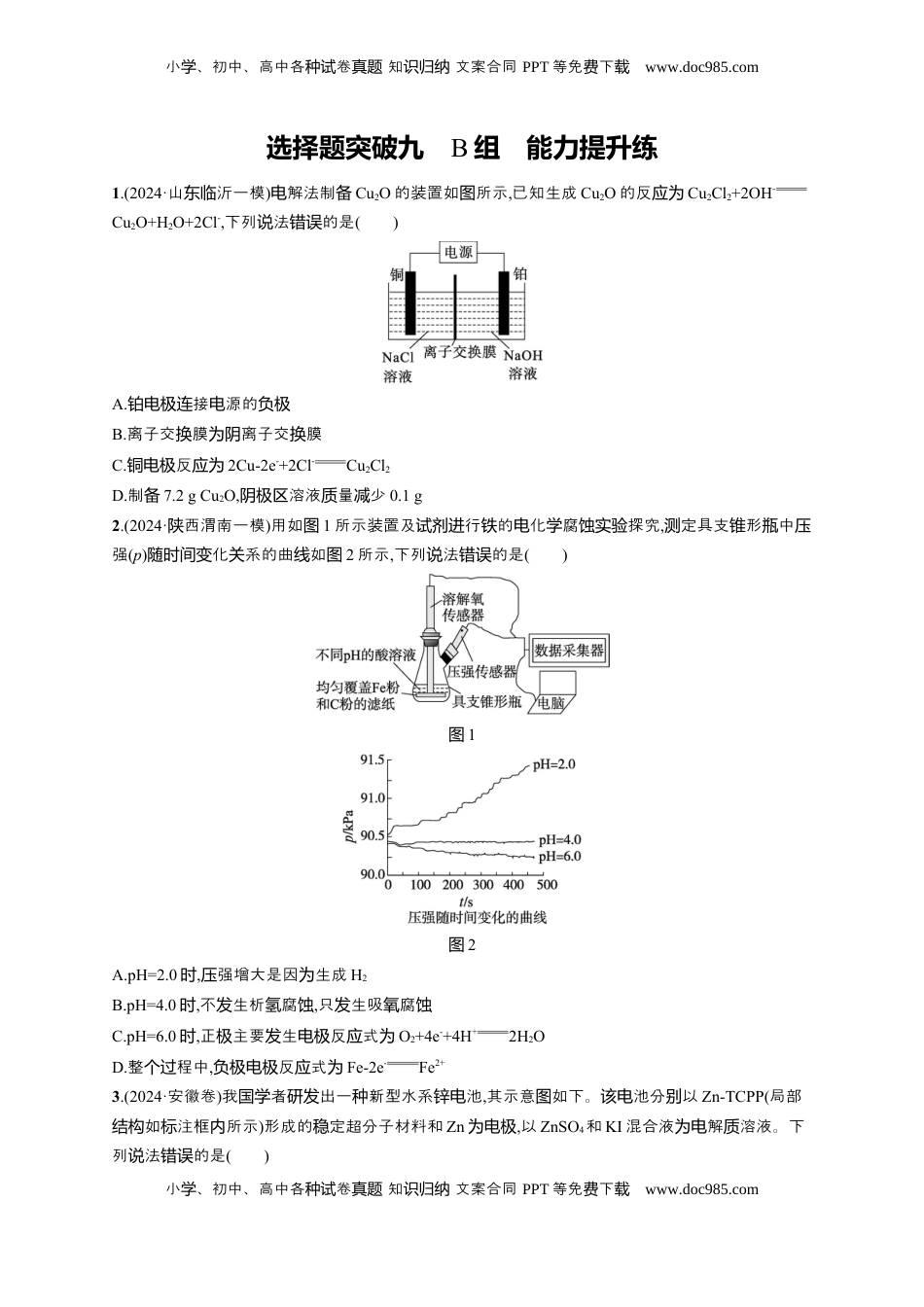 高考化学复习  备战2025年高考二轮复习 化学（通用版）大单元 选择题突破9　B组 Word版含解析.docx