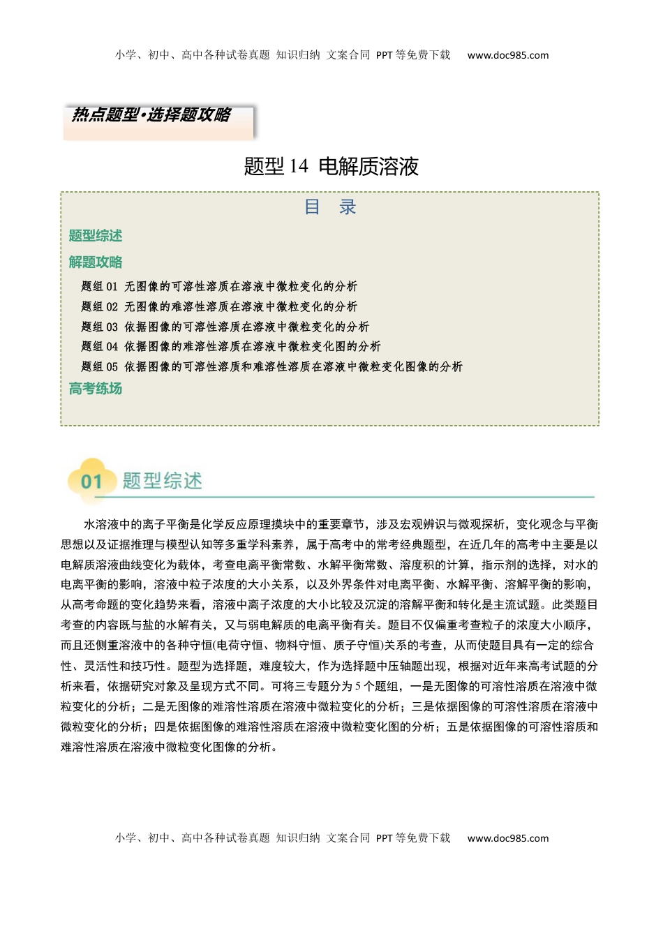 高考化学复习  题型14 电解质溶液（原卷版）.docx