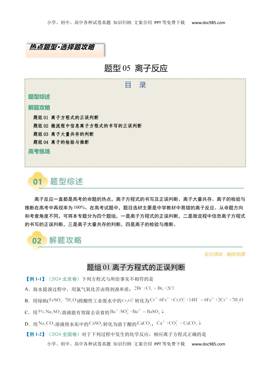 高考化学复习  题型05 离子反应-2025年高考化学二轮热点题型归纳与变式演练（新高考通用）（原卷版） .docx