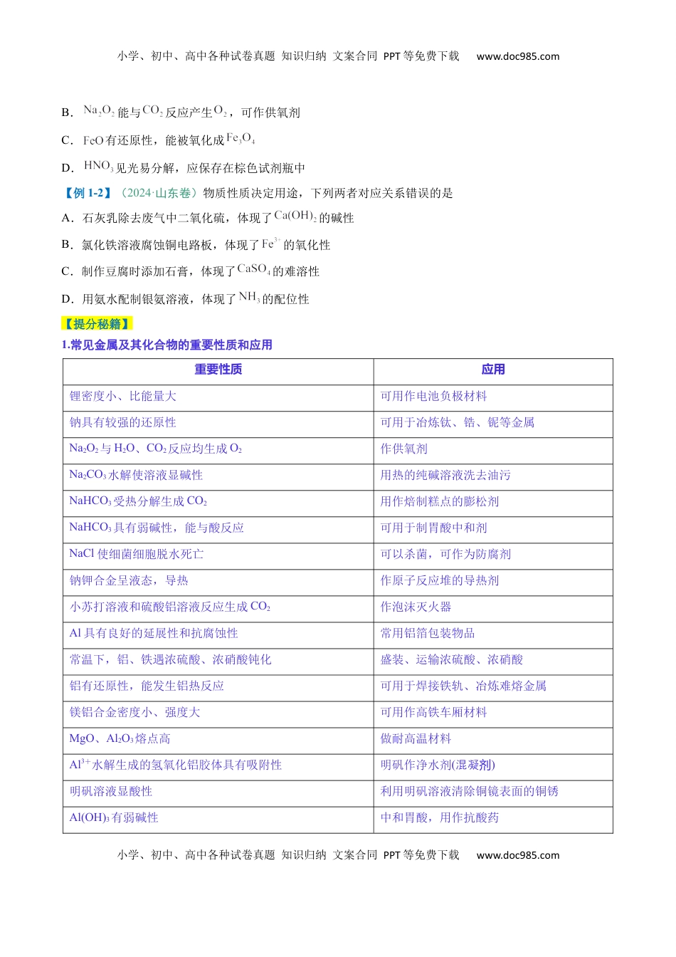 高考化学复习  题型04 无机物的性质与转化-2025年高考化学二轮热点题型归纳与变式演练（新高考通用）（原卷版） .docx