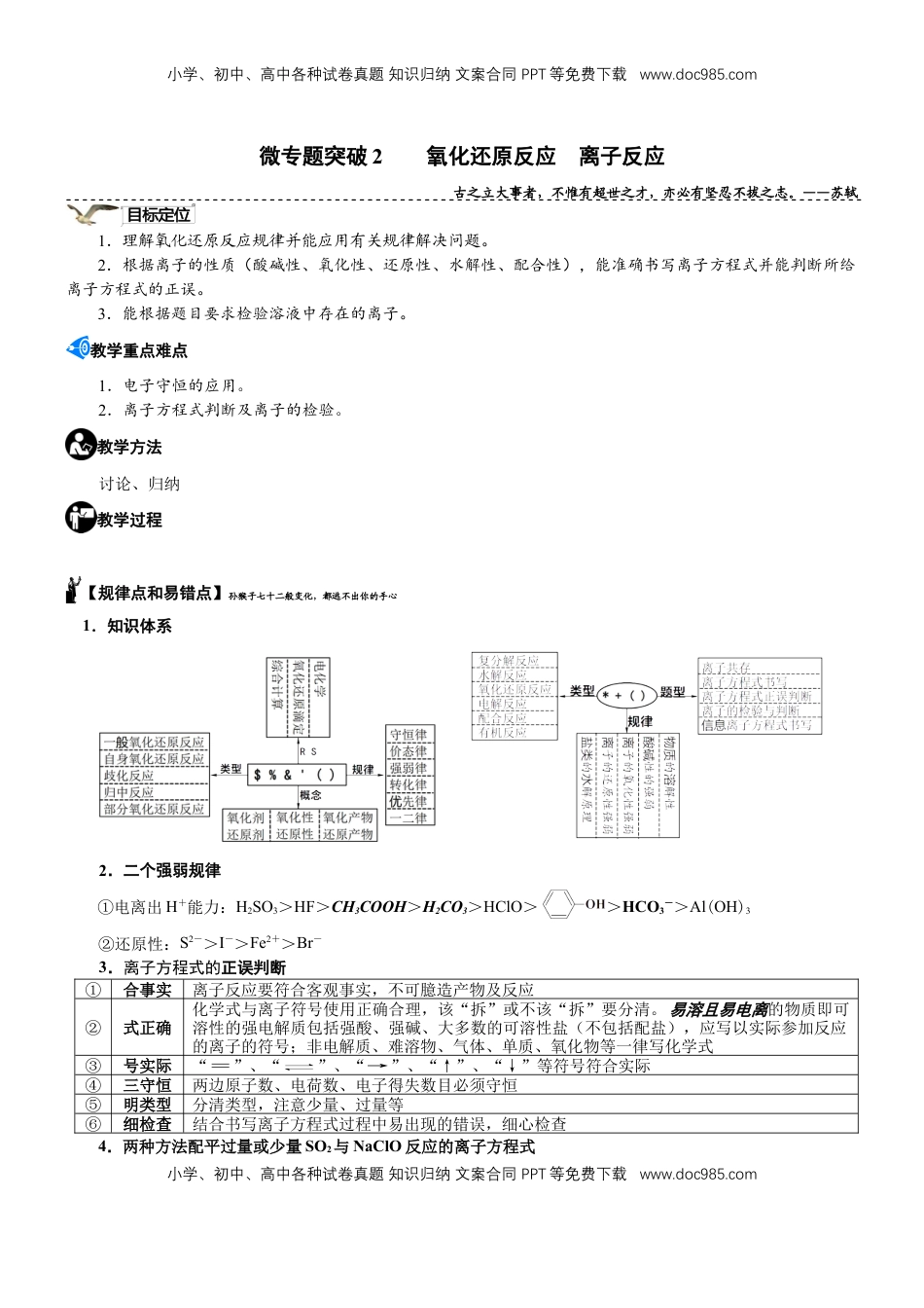 高考化学复习  微专题突破02 氧化还原反应 离子反应（学案）（教师版）.docx
