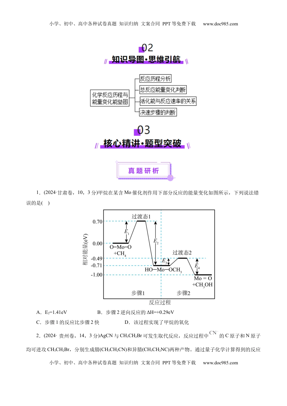 高考化学复习  高考热点专项  物质能量、能垒变化图像分析（原卷版）.docx