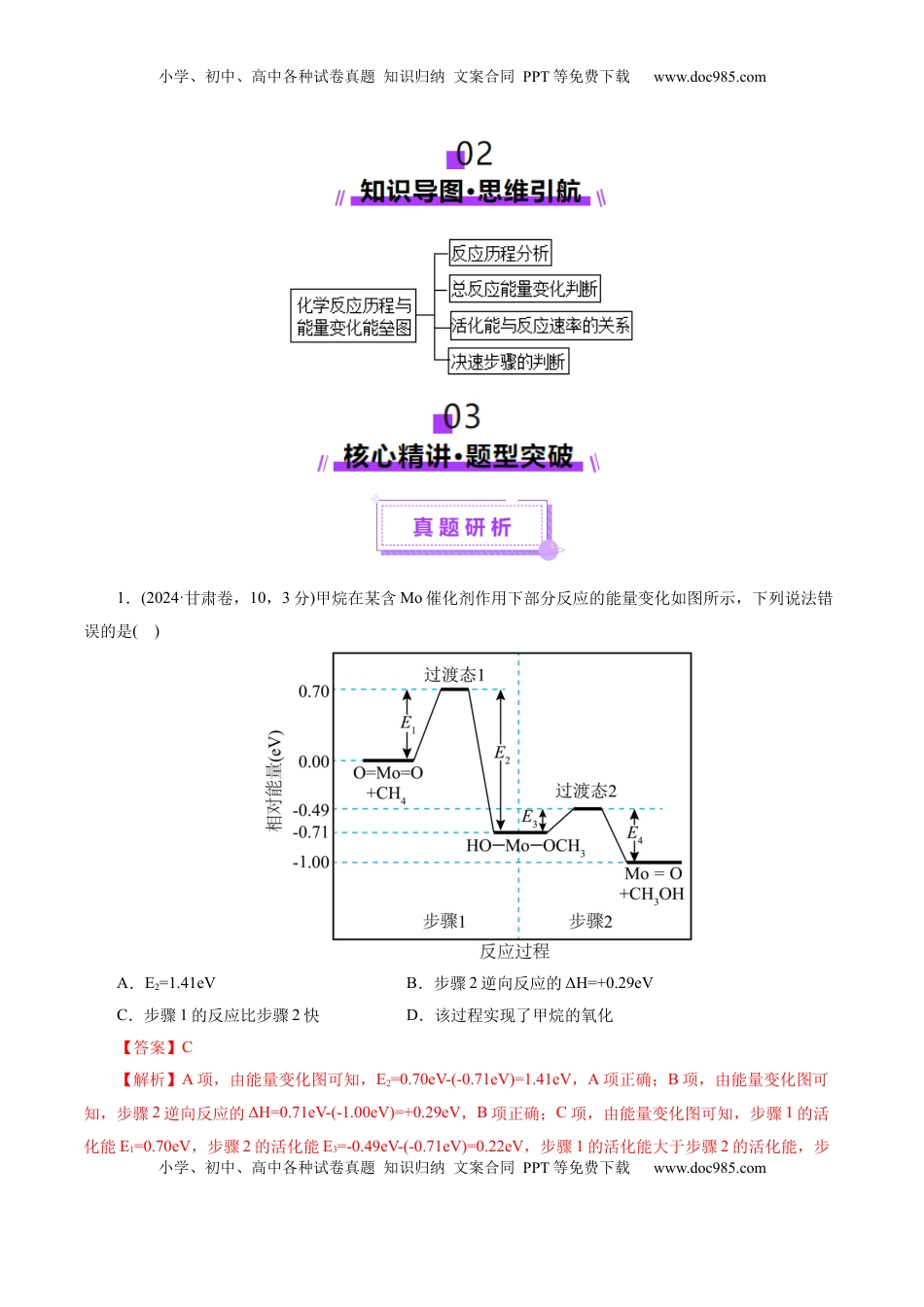 高考化学复习  高考热点专项  物质能量、能垒变化图像分析（解析版）.docx
