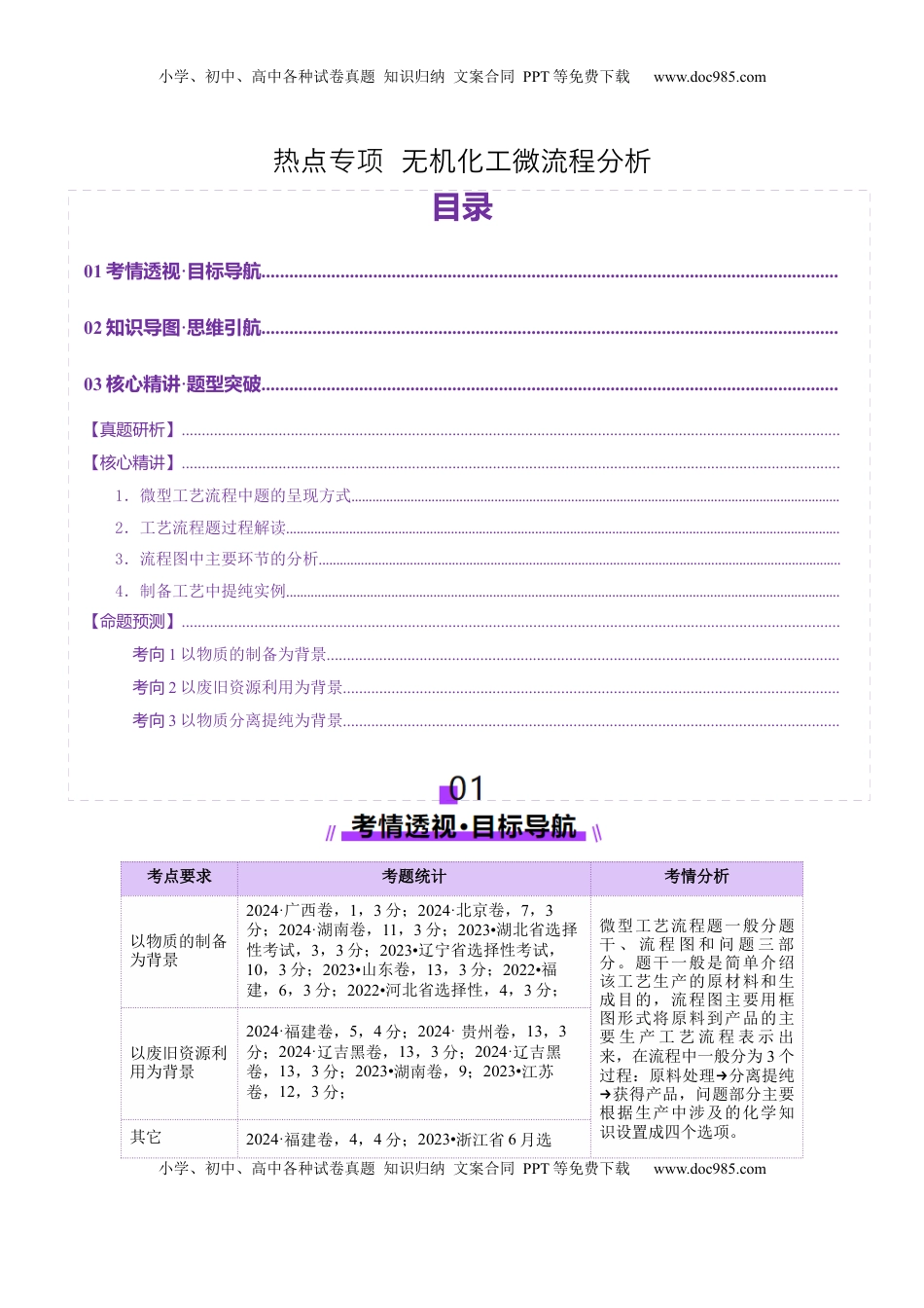 高考化学复习  热点专项  无机化工微流程分析（解析版）.docx
