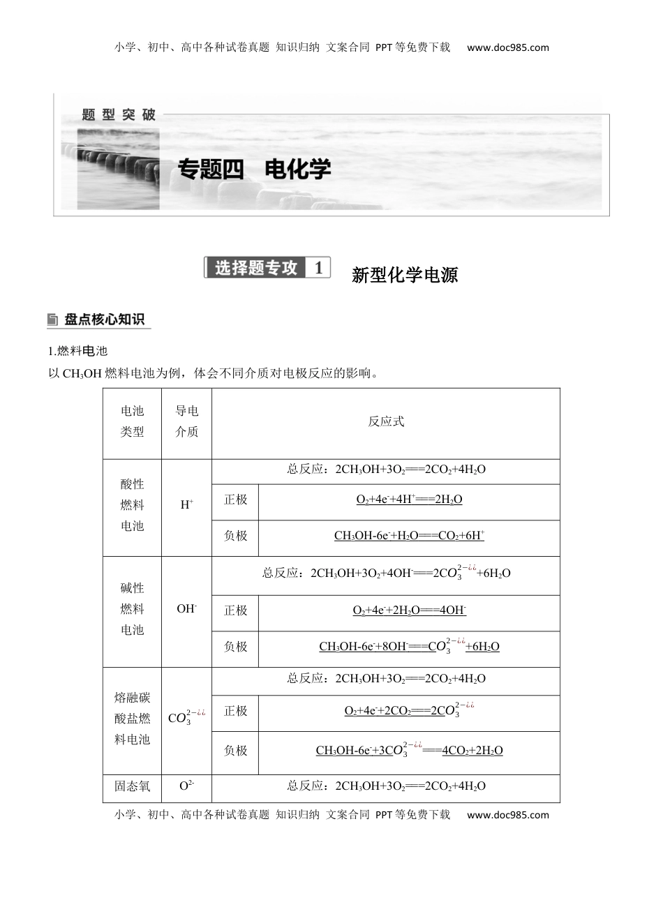 高考化学复习  专题四　选择题专攻1　新型化学电源【淘宝店：红太阳资料库】 (2).docx