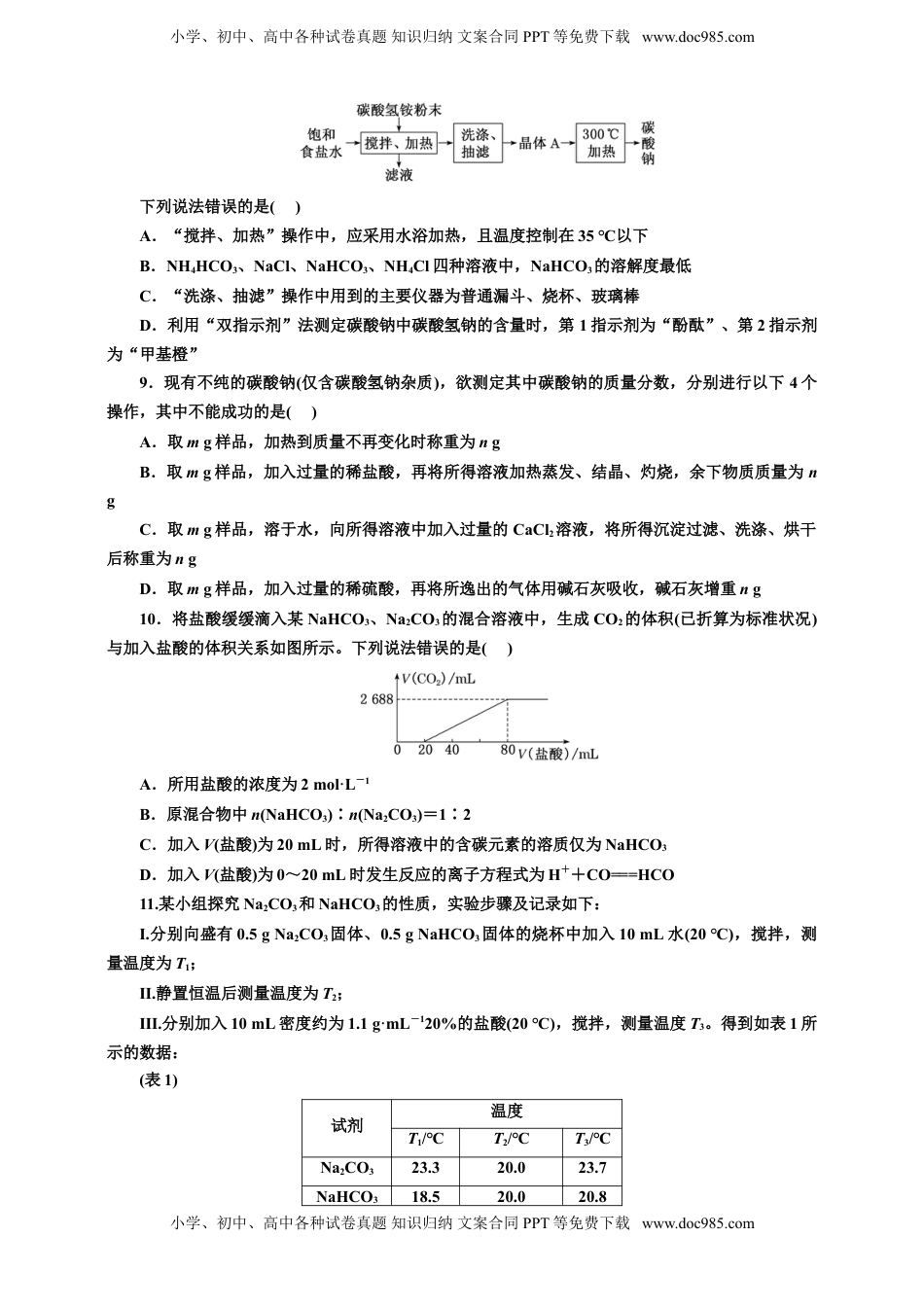 高考化学复习  2025年高考复习化学课时检测十四：碳酸钠和碳酸氢钠的实验探究、侯氏制碱法（含解析）.doc