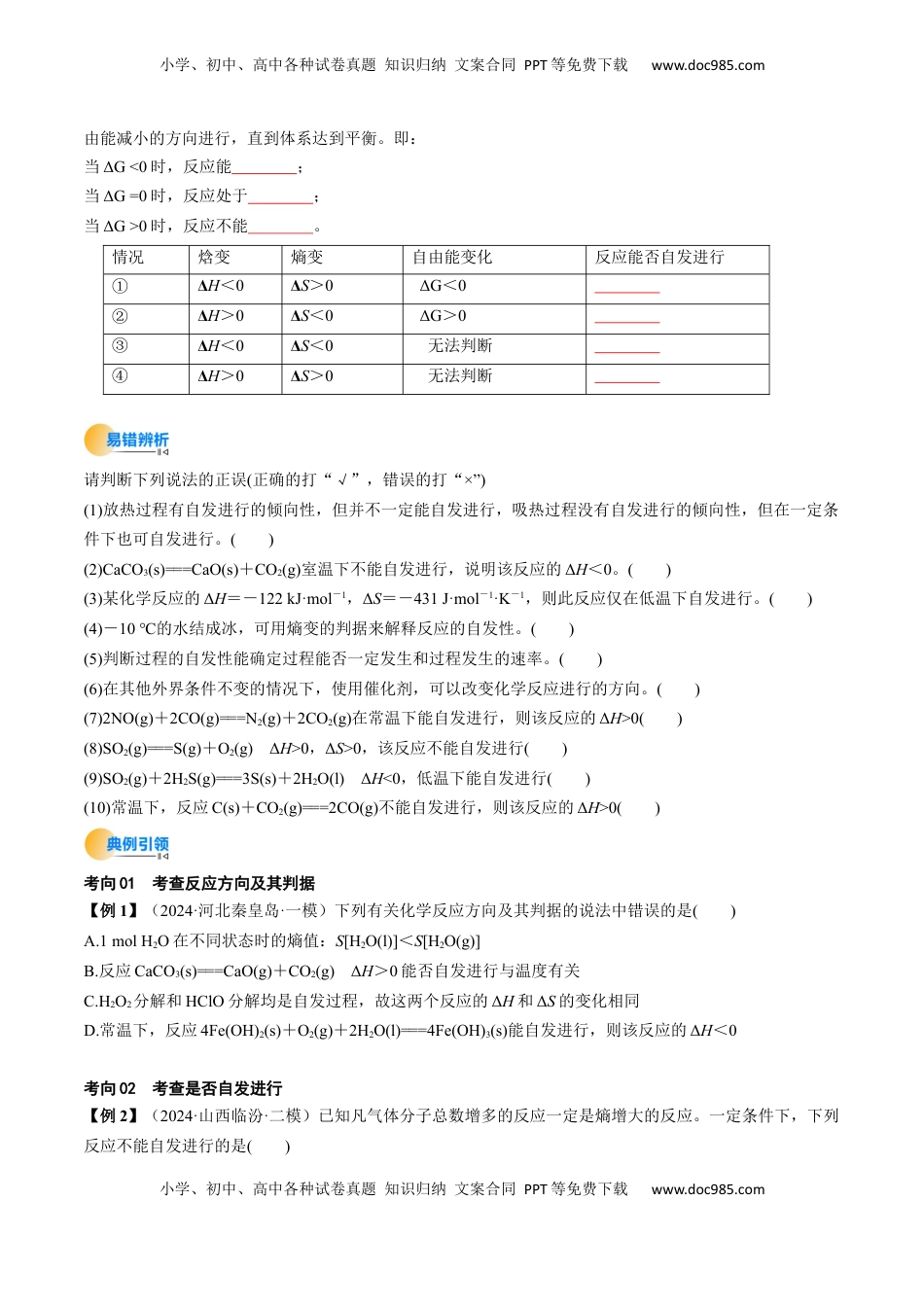 高考化学复习  考点28 化学反应的方向、化学反应的调控（核心考点精讲精练）-备战2025年高考化学一轮复习考点帮（新高考通用）（原卷版）.docx