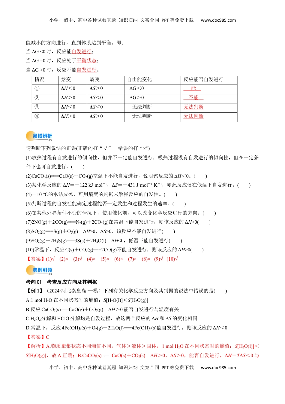 高考化学复习  考点28 化学反应的方向、化学反应的调控（核心考点精讲精练）-备战2025年高考化学一轮复习考点帮（新高考通用）（解析版）.docx
