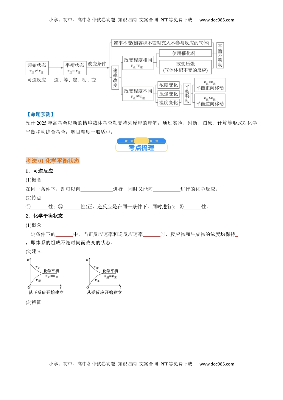 高考化学复习  考点26 化学平衡状态、化学平衡的移动（核心考点精讲精练）-备战2025年高考化学一轮复习考点帮（新高考通用）（原卷版）.docx