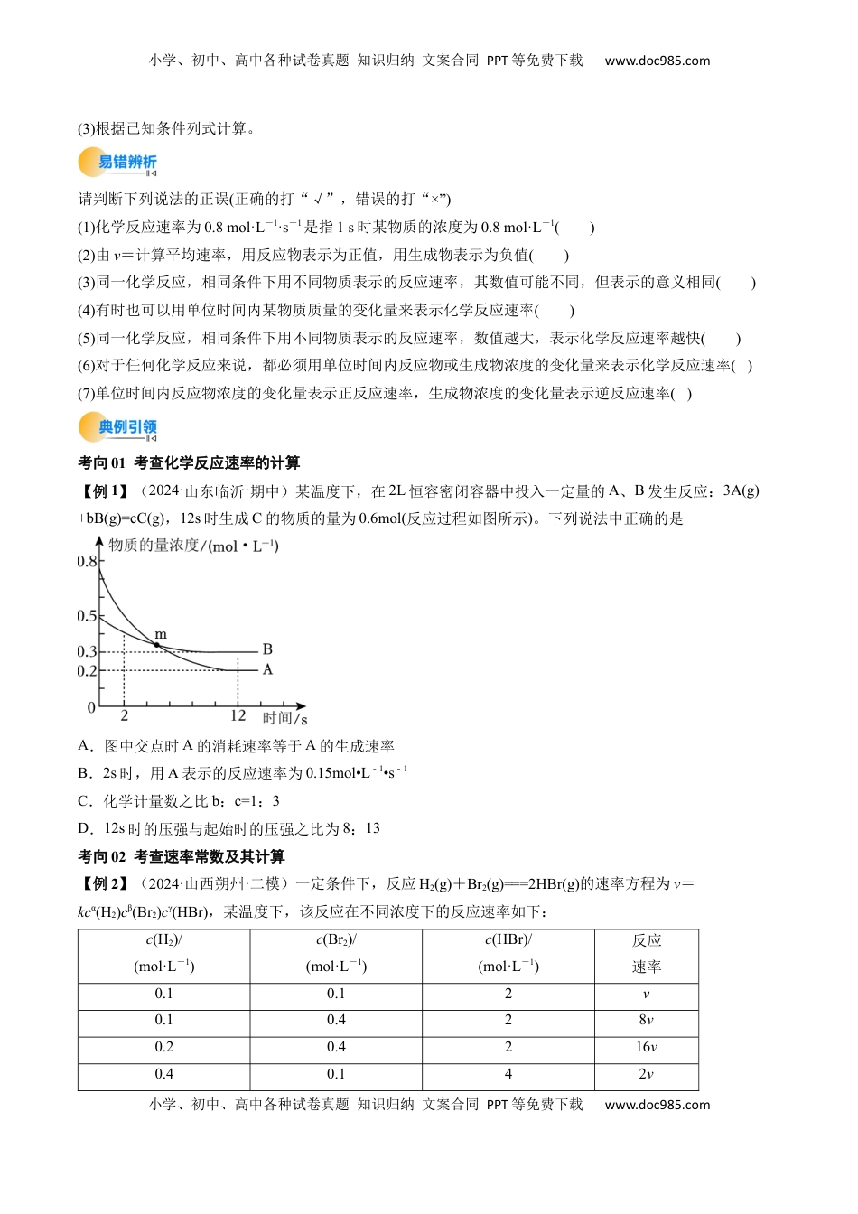高考化学复习  考点25 化学反应速率及其影响因素（核心考点精讲精练）-备战2025年高考化学一轮复习考点帮（新高考通用）（原卷版）.docx