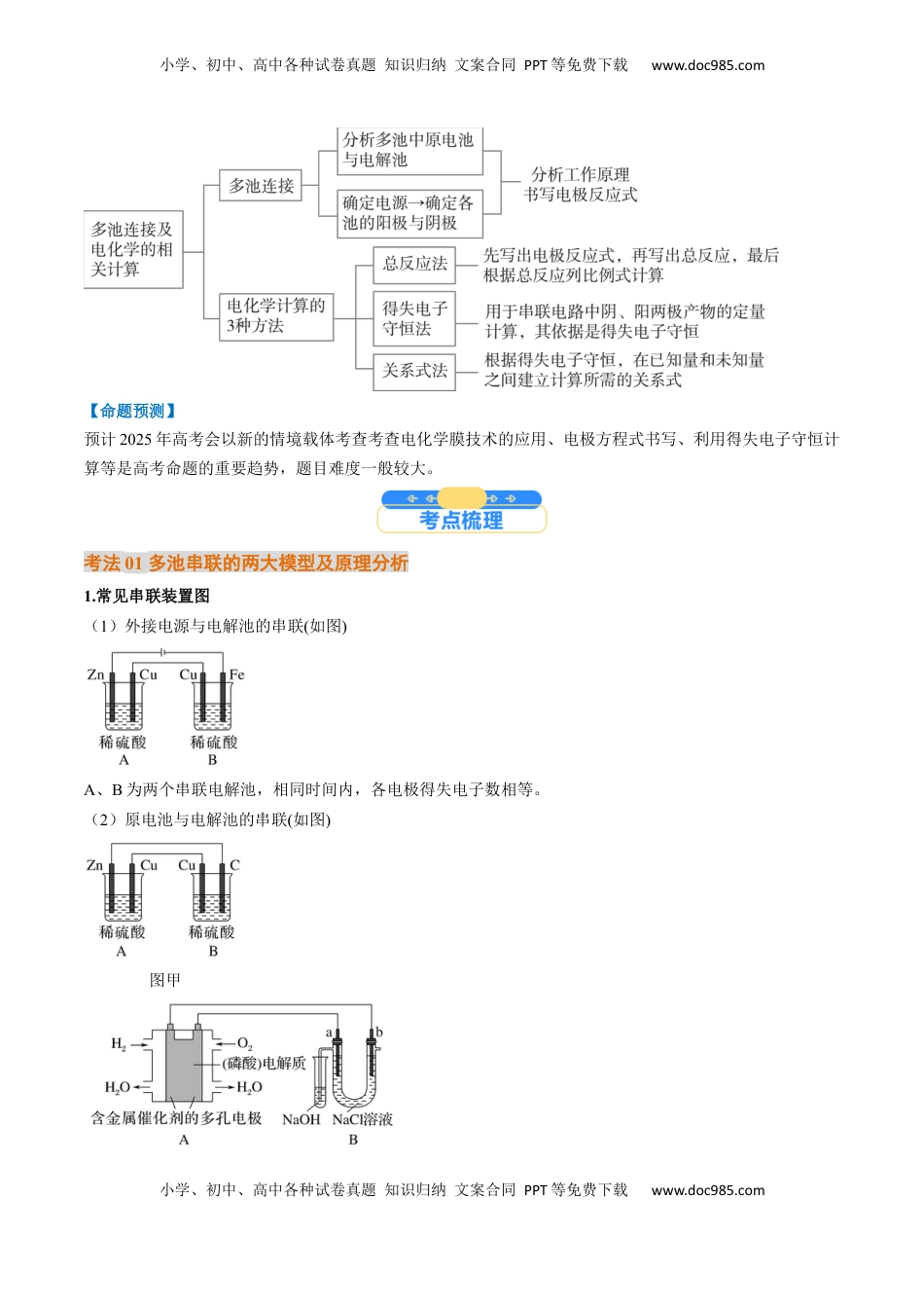 高考化学复习  考点24  电化学原理的综合应用（核心考点精讲精练）-备战2025年高考化学一轮复习考点帮（新高考通用）（原卷版）.docx