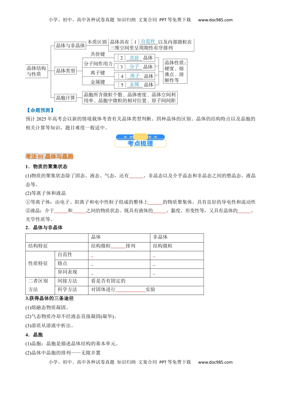 高考化学复习  考点20  晶体结构与性质（核心考点精讲精练）-备战2025年高考化学一轮复习考点帮（新高考通用）（原卷版）.docx