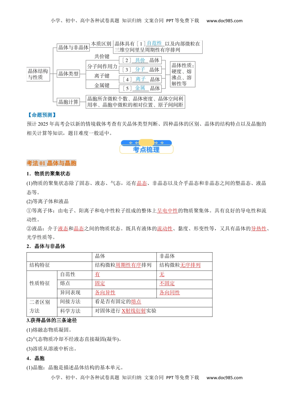 高考化学复习  考点20  晶体结构与性质（核心考点精讲精练）-备战2025年高考化学一轮复习考点帮（新高考通用）（解析版）.docx