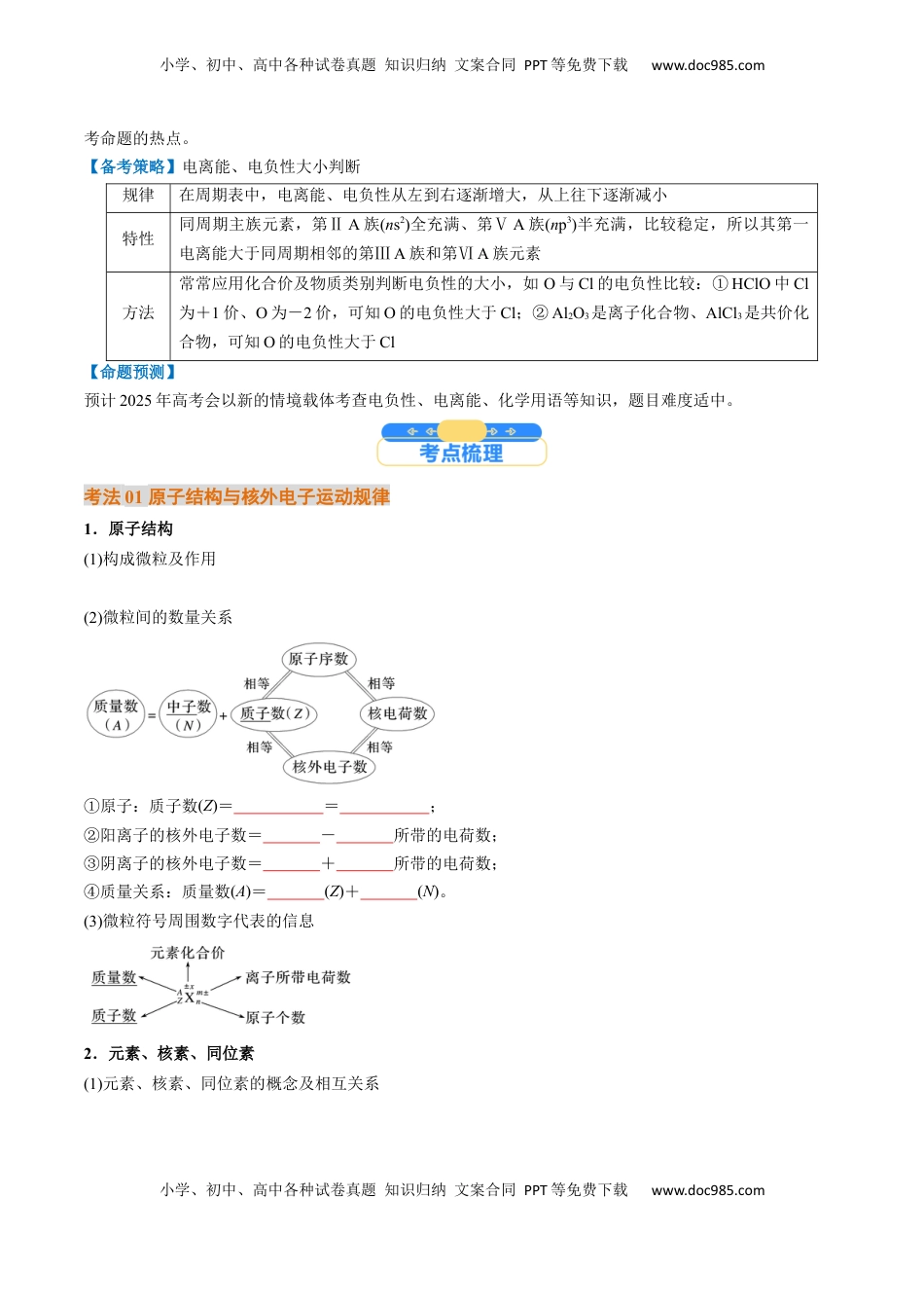 高考化学复习  考点18  原子结构与性质（核心考点精讲精练）-备战2025年高考化学一轮复习考点帮（新高考通用）（原卷版）.docx