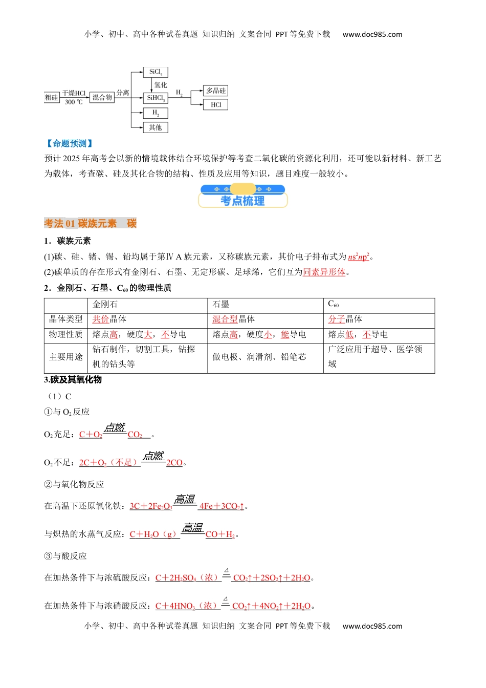 高考化学复习  考点16  碳、硅及无机非全属材料（核心考点精讲精练）-备战2025年高考化学一轮复习考点帮（新高考通用）（解析版）.docx