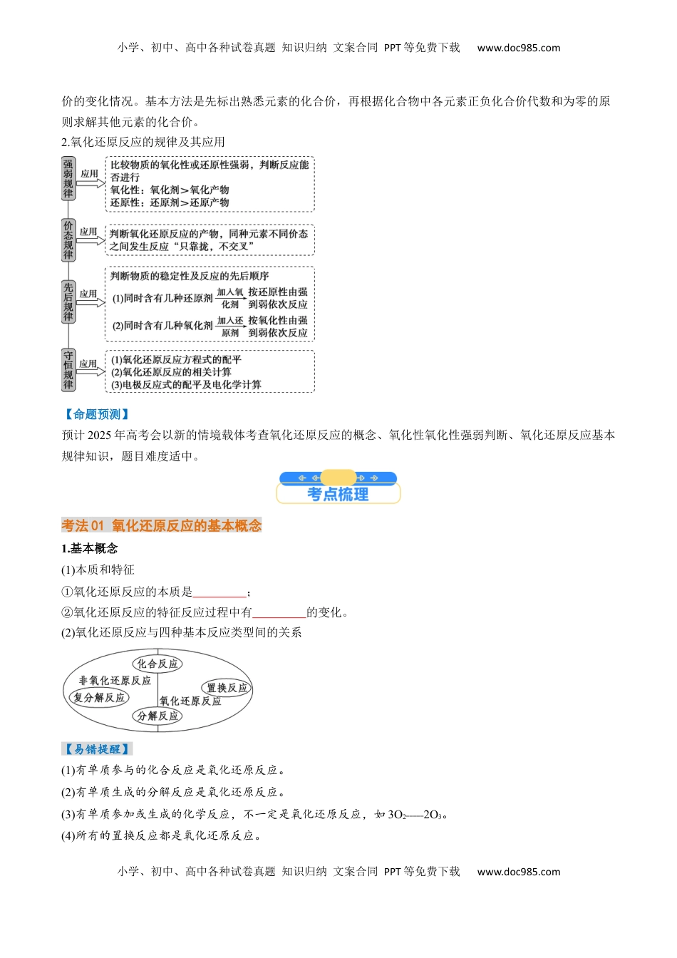 高考化学复习  考点04  氧化还原反应的基本概念和规律（核心考点精讲精练）-备战2025年高考化学一轮复习考点帮（新高考通用）（原卷版）.docx